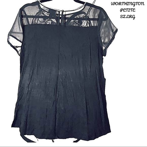 NWOT WORTHINGTON PETITE LARGE RHINESTONE NECKLINE, SHEER SHOULDERS/SLEEVES, - Picture 12 of 13